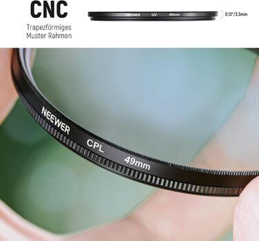 Набір фільтрів Neewer 49mm ND: UV, CPL, FLD, ND2, ND4, ND8, бленда та кришка об'єктива, сумісний з Canon, Nikon, Sony, Panasonic, DSLR