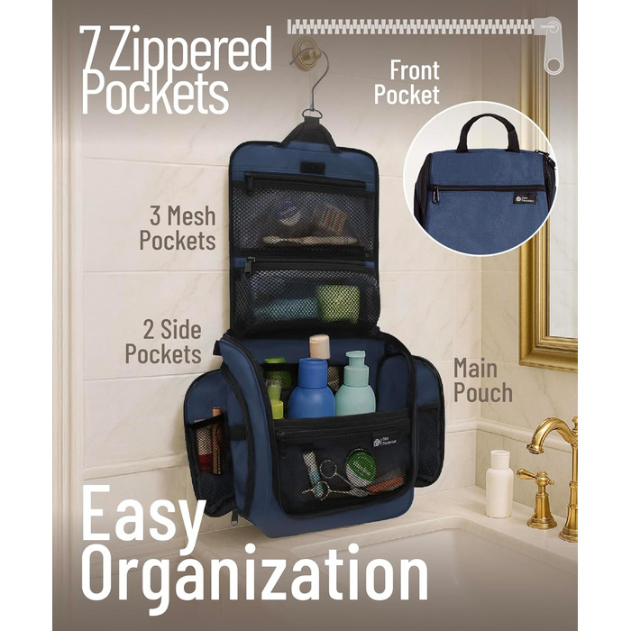 Набір для туалетних аксесуарів D&D – Розкладний органайзер для подорожей з металевим гачком (блакитний)