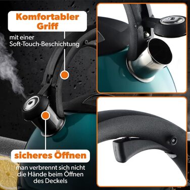 Чайник KADAX з нержавіючої сталі, 3л, з свистком, ретро-дизайн, блакитний