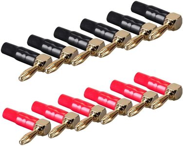Goaycer: 12 шт. бананові конектори для акустичних кабелів, кутові, 24K позолота