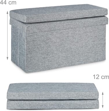 Складаний пуф Relaxdays з спинкою, 73x76x38 см, сіра лавка-скриня з лляної тканини, з місцем для зберігання та кришкою