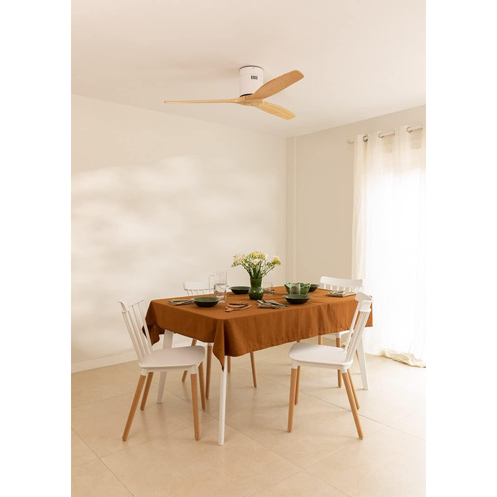 Вентилятор стельовий Windcalm M з ABS корпусом, білий, з імітацією темного дерева, з Wi-Fi та пультом, тихий, 40W, діаметр 132 см, 6 швидкостей, таймер 1-4 год, DC-двигун, режим літо/зима (без освітлення)