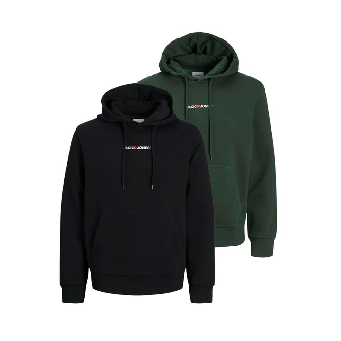 Набір худі для чоловіків JACK & JONES (2 шт.), бавовняний світшот з каптуром, чорний та темно-зелений, розмір L