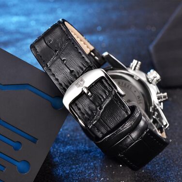 Годинник чоловічий Benyar кварцовий з хронографом, водостійкий, з нержавіючої сталі, чорний шкіряний ремінець, для бізнесу, спорту та відпочинку