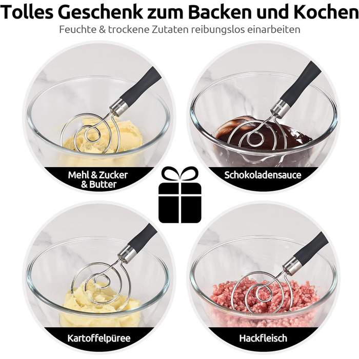 Міксер для тіста U-Taste: ручний вінчик для випічки з нержавіючої сталі 18/8, 32 см, чорний