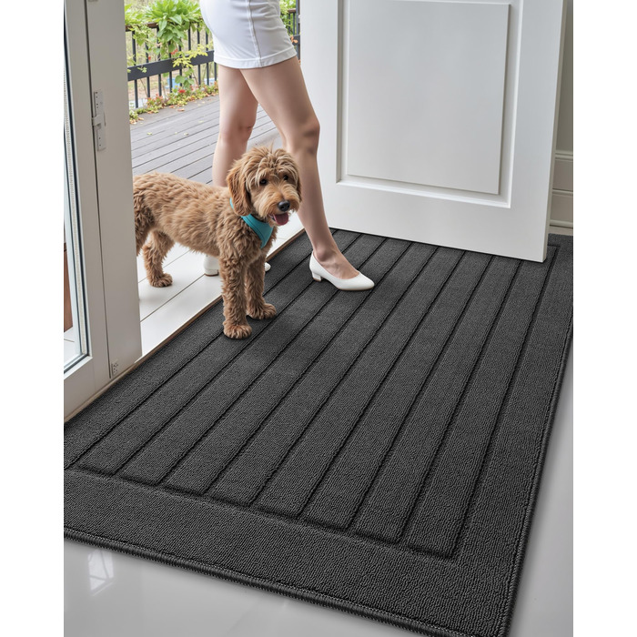 Килимок для дому COLOR&GEOMETRY 44x76 см - машинне прання, протиковзкий, вбираючий, мінімалістичний дизайн для входу, порогу та коридору (Сірий, 92 x 152 см)