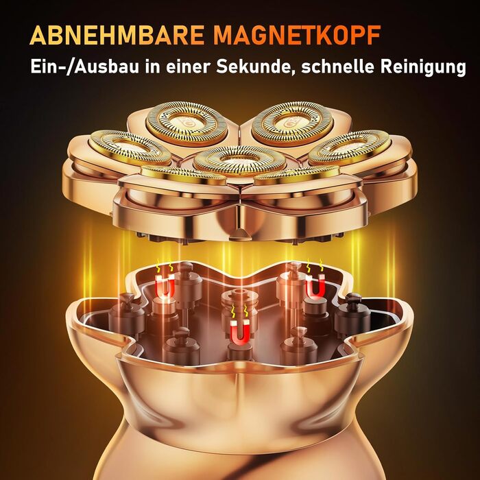 Професійний електричний стайлер для гоління голови 7D PRO Glatzen Rasierer для чоловіків. Водонепроникний (IPX6), з плаваючою головкою, акумулятор 1400mAh, швидкість 8800RPM, золота головка, USB-C, 0 мм