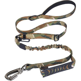 Міцна собача повідок-рулетка, камуфляжна військова повідок з автофіксатором для великих собак до 68 кг, 1,8 м, амортизуюча, з подвійним руків'ям, тактична повідок для собак