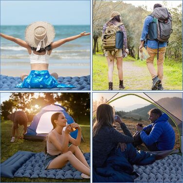 YOUXIU Self-Inflating Camping Mat - Ultralight Sleeping Pad with Foot Pump - Waterproof Travel Mat for Hiking & Tent Use - Blue
