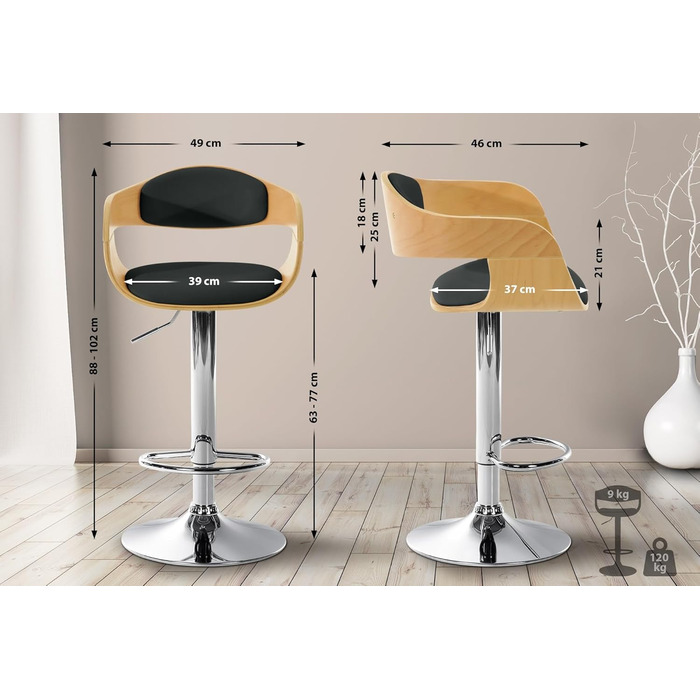 Kingston Adjustable Bar Stool with Faux Leather Seat - Natural/Black Finish
