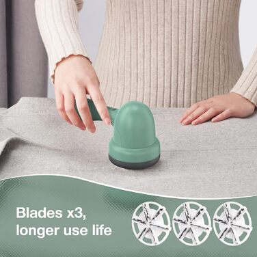Електричний пристрій для видалення пуху та ниток, 3 леза, 2 швидкості, USB, для одягу та тканини (блакитно-зелений)