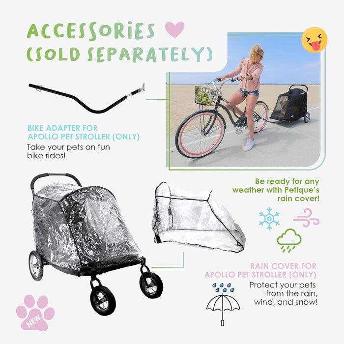 Дитяча та собача коляска Apollo 3-в-1 | Легка складана переносна сумка для собак та котів | Чорний колір