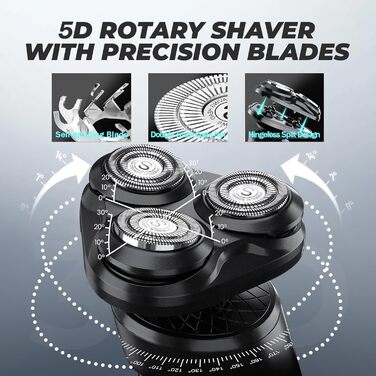 Електричний чоловічий бритва SweetLF з прецизійним тримером, мокрий/сухий, 5D ротаційний, перезаряджуваний, з блокуванням від перенесення, бездротовий (чорний)
