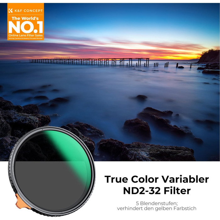 Фільтр нейтральної сірої ND K&F Concept Nano-X True Color Variabler 55mm (ND2-32, 1-5 ступенів)