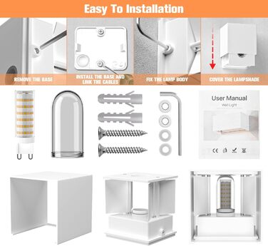 Настінне освітлення YrgePowk 2 шт. з LED лампою G9, зовнішнє та внутрішнє, IP65, регульований кут освітлення, чорний, 4 шт. (білий 6000K)