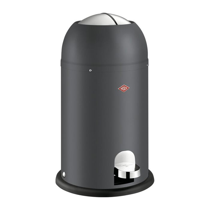 Сміттєвий кошик WESCO Kickmaster Junior на 12 л, графіт матовий, зі сталевим корпусом та м'яким закриванням