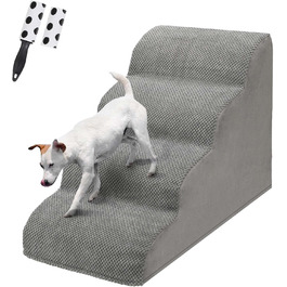 LIANTRAL Dog Stairs, 3 Steps Dog Staircase for Bed and Sofa, Made of High-Density Sponge, Cat Stairs Dog Ramp with Removable, Washable Cover and Pet Hair Remover Roller, 40 cm High (4 Steps Grey)