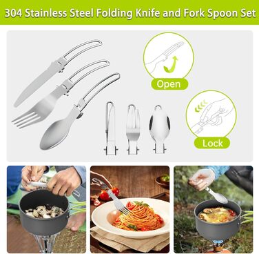 Набір посуду для кемпінгу з газовою плитою, туристичний посуд, складний набір каструль з алюмінію для BBQ, пікніка, походів (1-2 особи)