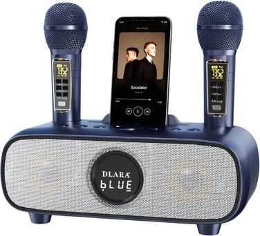 Караоке-машина DLARA Upgrade з Bluetooth, USB, TF-карткою та мікрофоном, портативна, для дорослих та дітей, з підставкою, AUX-in, PA-системою, блакитна Pro
