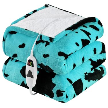 Електрична гріюча ковдра з принтом корів, подвійний розмір, 157 x 213 см, фіолетовий колір, 10 температурних режимів, автоматичне вимкнення через 8 годин, флісова/шерпа ковдра, тепла, подарунок для жінок, розмір 62'x84'