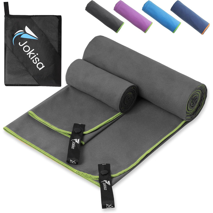 Набір з 2 рушників з мікрофібри (180x90 см + 100x50 см): великий для душу та спортивний, швидко сохне, без піску, для пляжу, фітнесу, кемпінгу, темно-сірий та зелений