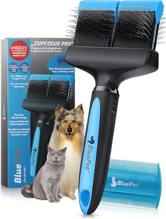 BluePet ZupfZeug Pro: професійна щітка для собак з довгим волоссям, гнучка, для видалення підшерстка, ковтунів та вузлів (двостороння, блакитна)