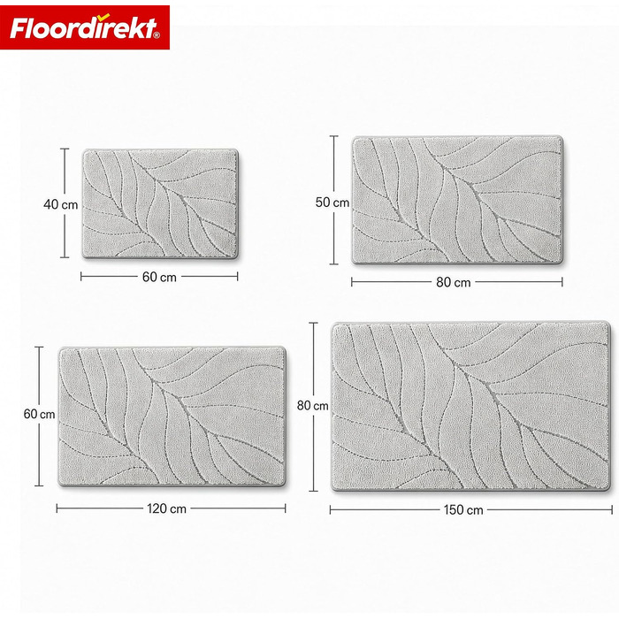 М'який килимок для ванної кімнати Floordirekt Maris, швидкосохнучий з антиковзаючим покриттям, сріблястий, 80 x 150 см