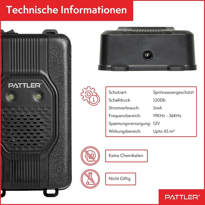 PATTLER® Захист від куниць для авто з миготливим світлом, універсальне живлення 12V/AA/USB, ефективний відлякувач для автомобіля, горища, саду, 2 шт.