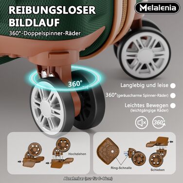 Набір валіз Melalenia 7шт з жорстким корпусом, легкий, з 4 колесами та TSA-замком. У комплекті: косметичка, сумка для подорожей та кульок. Колір: зелений