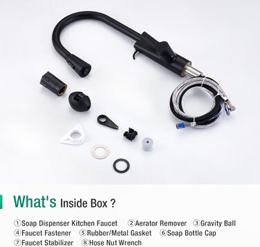 Кран кухонний CREA Wasserfall висувний з дозатором мила, нержавіюча сталь, 360° оберт, 4 режими, матовий чорний