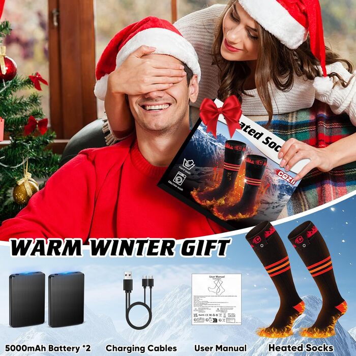 Гріючі шкарпетки COZII для жінок та чоловіків, 5V, 5000 mAh, акумулятор, 65°C, для зими, кемпінгу, полювання, катання на лижах, їзди на конях, смугасті