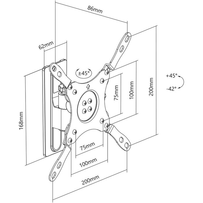 Кронштейн настінний для телевізора в кемпер/причіп HC2-3L, поворотний, регульований, VESA, 13-43 дюйми