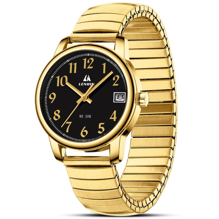 Жіночий годинник LN LENQIN: Водонепроникні годинники для жінок з нержавіючої сталі, кварцовий механізм, регульований ремінець (Золотий/Чорний)