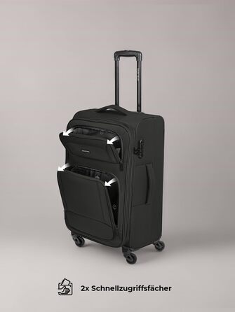 Набір валіз SMARTBOX 3 шт. для жінок та чоловіків | Легкі та міцні валізи-ролери, якісний softcase, 4 колеса та кодовий замок | Розширювані валізи (Чорний колір, валіза M (67 см))