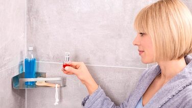 Кутовий кошик для душу tesa EXXCLUSIV хромований, для настінного монтажу без свердління (з клейовим рішенням), 160x99x45 мм