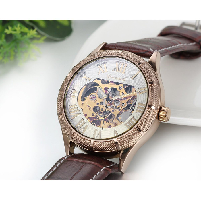 Чоловічий годинник JewelryWe з ручним заводом, аналоговий, стильний бізнес, Steampunk, з нержавіючою сталлю та шкіряним ремінцем, золотий, синій, з римськими цифрами