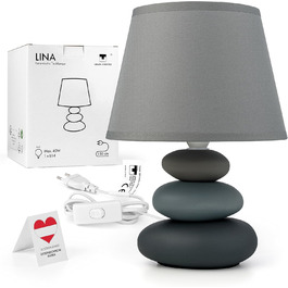 Нічна лампа 'Ліна' - керамічна настільна лампа з тканинним абажуром, сумісна з LED, E14, 230V (Сірий/Матовий)