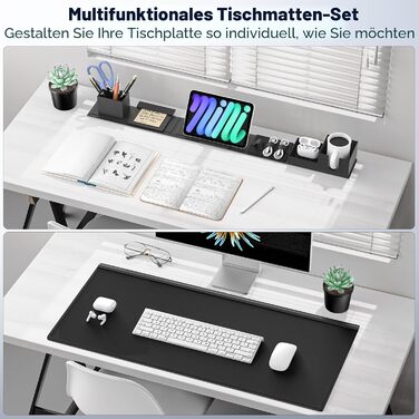 Килимок для миші та столу KDD 6-в-1 XXL (80x35.5 см) з органайзером для телефону, планшета, ручок та іншого – чорний
