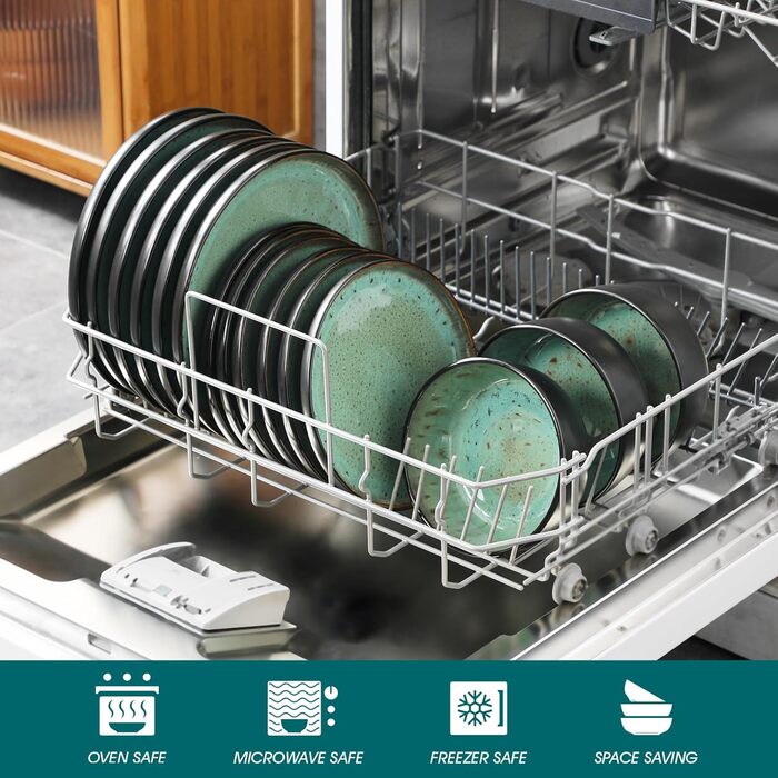 Набір посуду на 6 осіб vancasso AMBER, 18 предметів, ручної роботи, з реактивною глазур'ю, смарагдово-зелений