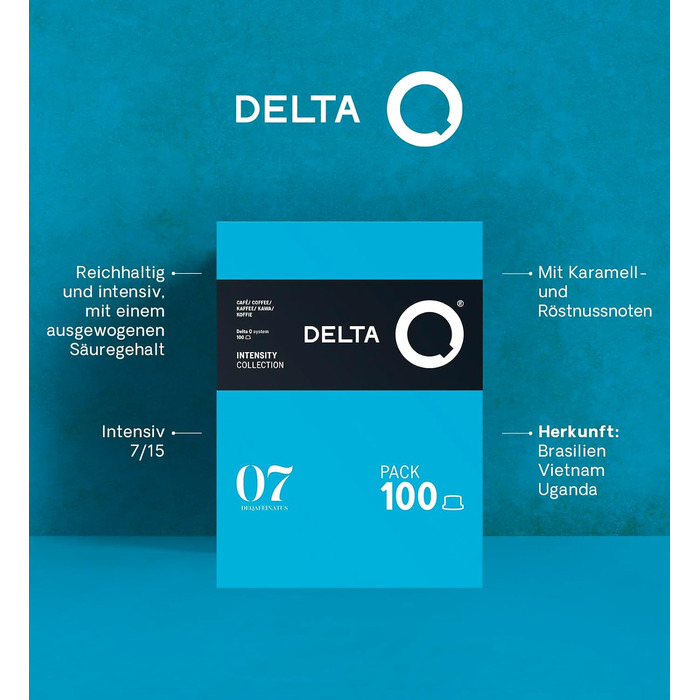 Кавові капсули Delta Q DeQafeinatus, мелена кава без кофеїну, інтенсивність 8, для кавомашин Delta Q, 100 капсул — Еспресо з горіховими та фруктовими нотками