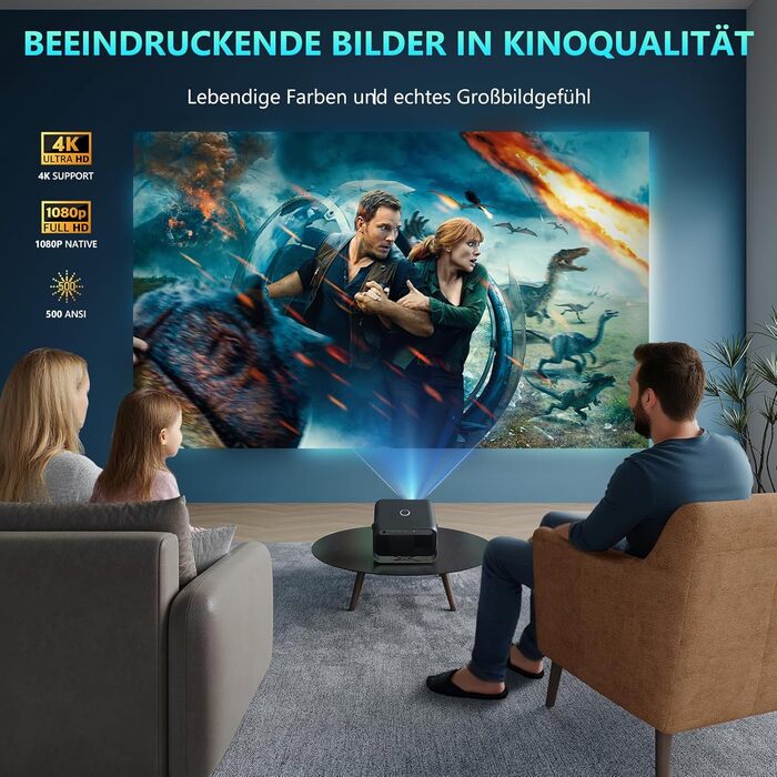 Beamer 4K для дому: 500 ANSI люмен, 1080P (підтримка 4K), автофокус, корекція трапецеїдального спотворення, WiFi 6, Bluetooth 5.0, Smart Beamer A-500ANSI