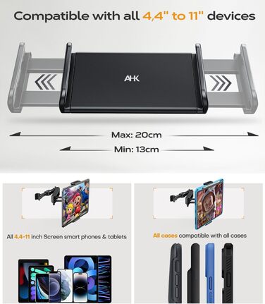 Утримувач для планшета в авто, універсальний, висувний, для Galaxy, Huawei, Switch, чорний