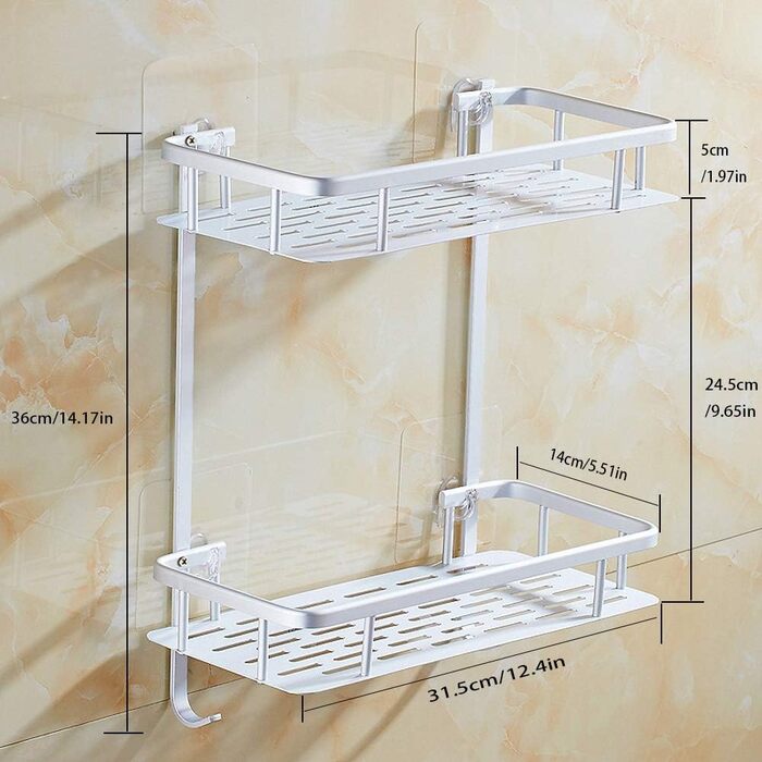 Hawsam Badregal Caddy, Aluminum Shower Caddy with 2 Tiers, Adhesive Storage Basket for Shampoo, etc., No Drilling Required, HA170103BS-01-UKFBA