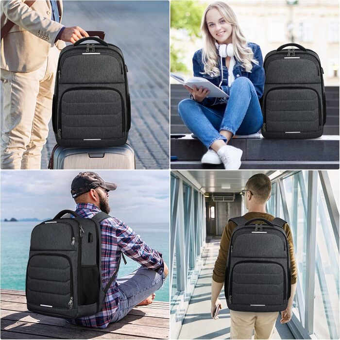 Чоловічий рюкзак NEWHEY для роботи та навчання з USB-портом, водонепроникний, великий, для ноутбука, чорний