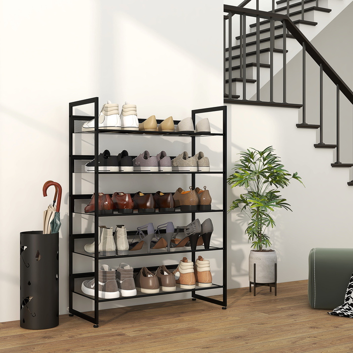 HOMCOM Small Shoe Rack Shoe Storage Shoe Stand Tall and Narrow, 5 Shelves, 72 cm x 30 cm x 102 cm, Black | Aosom