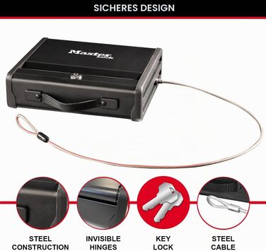 Компактний сейф Master Lock P005CEURBLKHRO з кодовим замком та сталевим тросом, середній розмір (Medium) для цінностей та документів