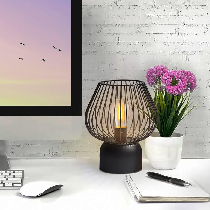 Стіл MJ PREMIER Kabeose Meta з LED-лампою та таймером для вітальні та спальні, білий (L, чорний метал)