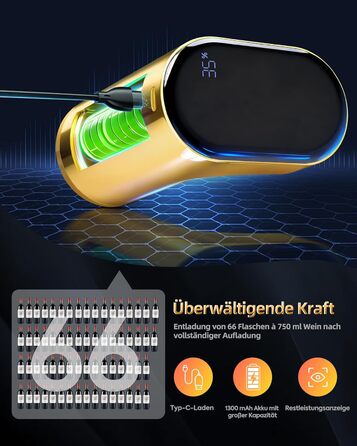 Електричний декантер для вина 5-в-1 з регульованою дозуванням, цифровий виливач, автоматичний дозатор вина, подарунок на день народження/День святого Валентина (золотий)