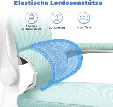 Офісне крісло Naspiro, ергономічне з регульованою підголовником, підлокітниками, підтримкою попереку, поворотне з дихаючою сіткою, для дому/офісу, зелене