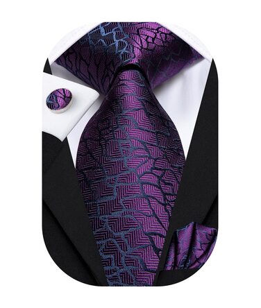 Комплект краватка, запонки та хустинка Hi-Tie класична (сливовий)